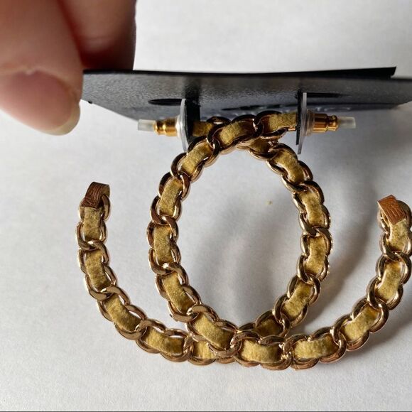 Ophelia Roe Leather Gold Hoop Earrings - Picture 4 of 5